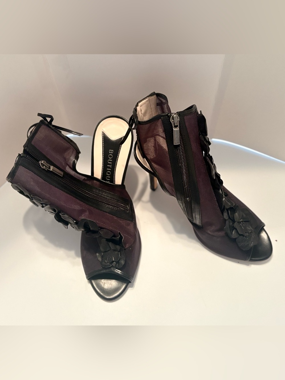 Boutique 9 Plum Lace-Up Peep-Toe Heeled Booties
